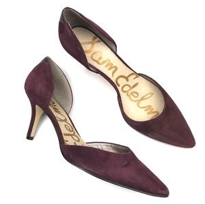 Sam Edelman Opal D’Orsay burgundy suede heels